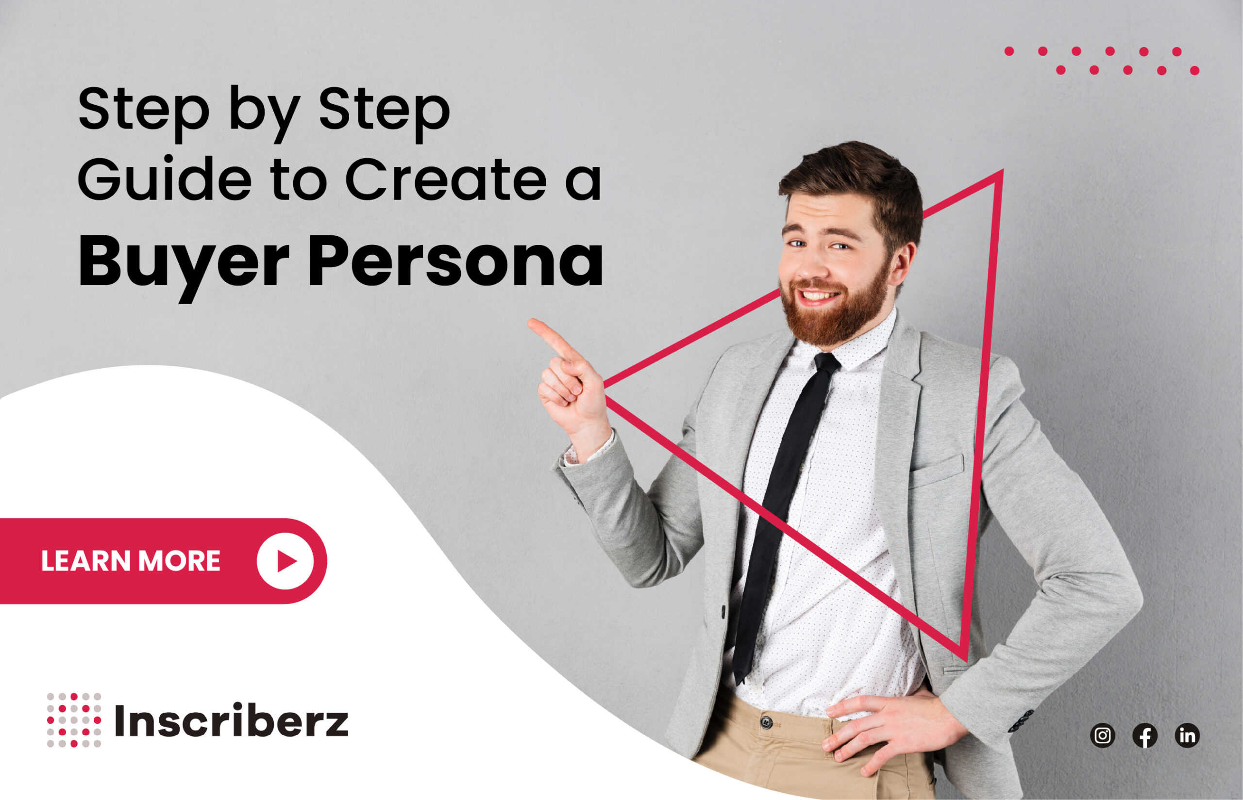 A creative showing a business professional pointing towards the title of the article about creating buyer personas